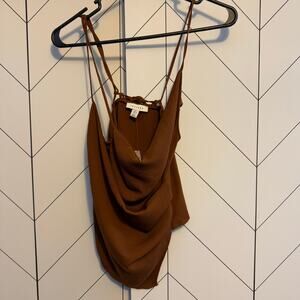 Topshop Women’s 2 Brown Asymmetrical Strappy Draped Cowl Neck Cami Top Going Out